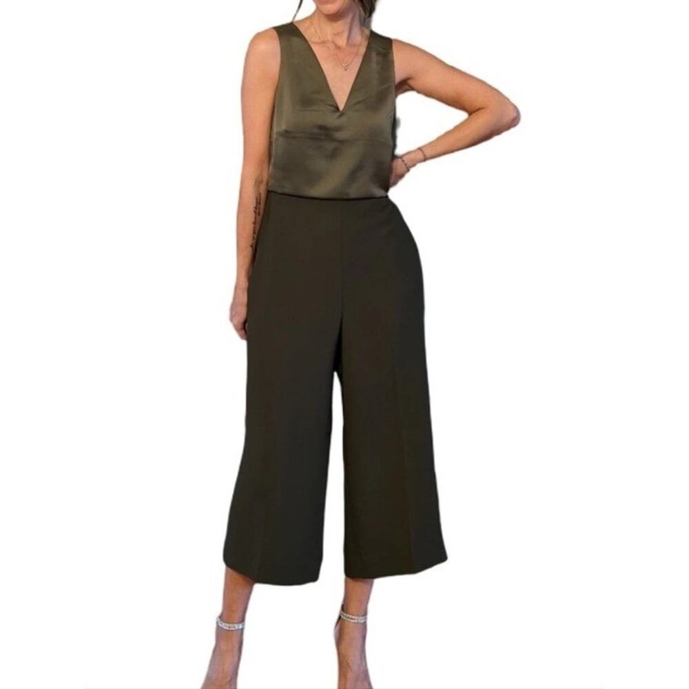 Banana Republic Satin Twist-Back Cropped Jumpsuit, Olive Green Size 16 Tall New